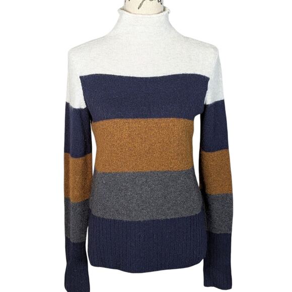 Madewell Colorblock Striped Mock Neck Sweater Small Merino Wool Alpaca Blend - Picture 1 of 15